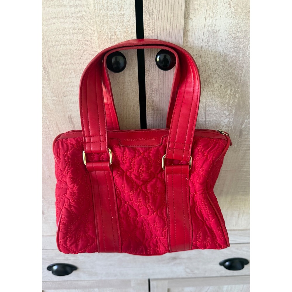 Victoria's Secret Y2K Red Quilted Satin Heart Handbag Purse Satchel 2000s